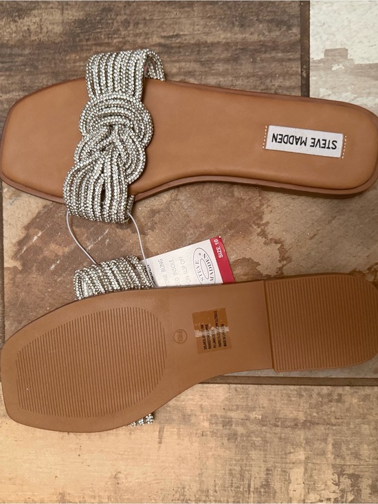 Steve Madden Shoes - Steve Madden Silver Beaded Knot Slide Sandals - Tan
